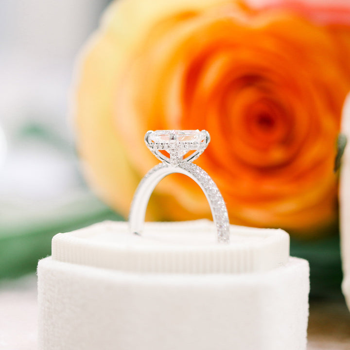 1.50CT Oval Cut Moissanite Three Sided Pave Diamond Engagement Ring