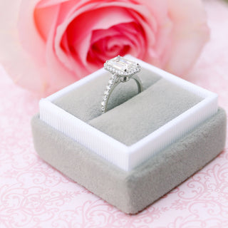 2.0CT Emerald Cut Moissanite Halo Pave Diamond Engagement Ring