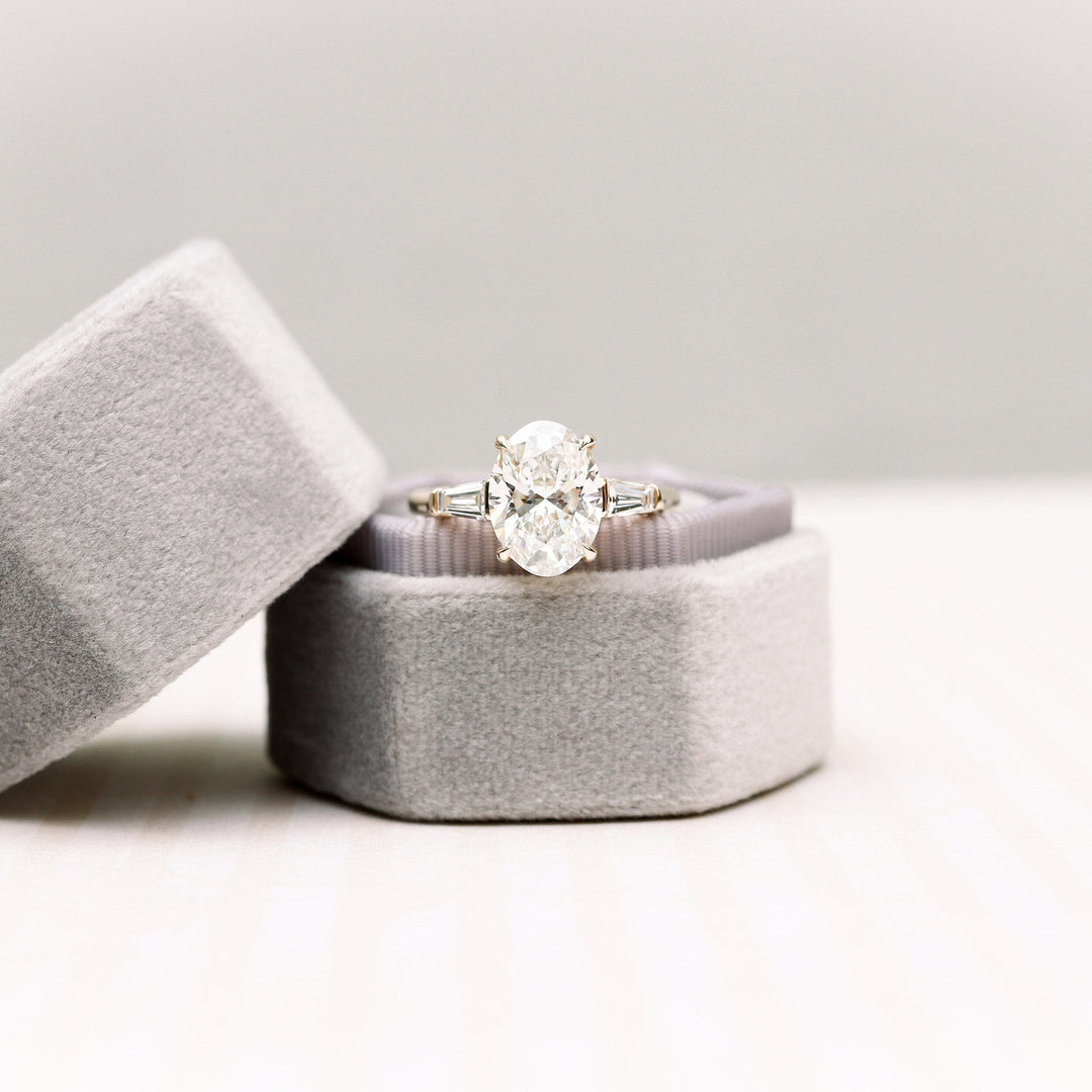 2.25CT Oval Cut Moissanite Baguette Diamond Engagement Ring