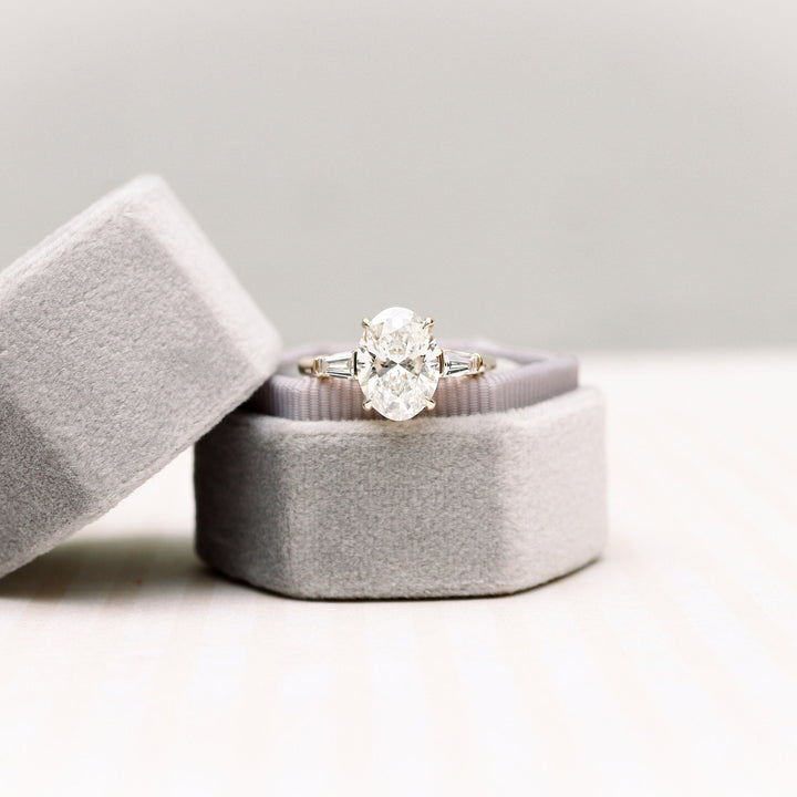 2.25CT Oval Cut Moissanite Baguette Diamond Engagement Ring