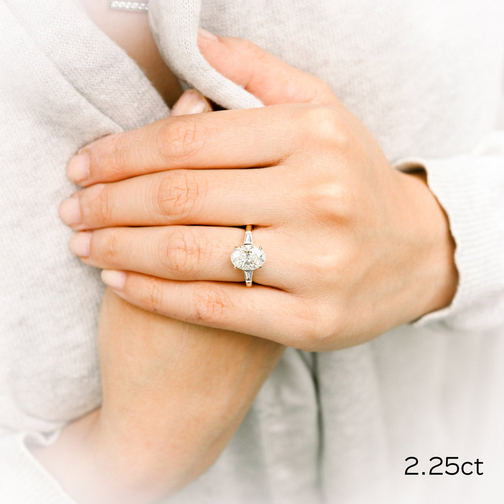 2.25CT Oval Cut Moissanite Baguette Diamond Engagement Ring