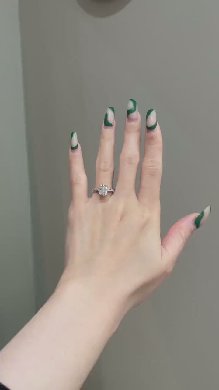 2.0ct Elongated Cushion Cut Moissanite Diamond Cathedral Engagement Ring