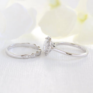 Solitaire Cushion Cut Halo Moissanite With Scalloped Band Ring