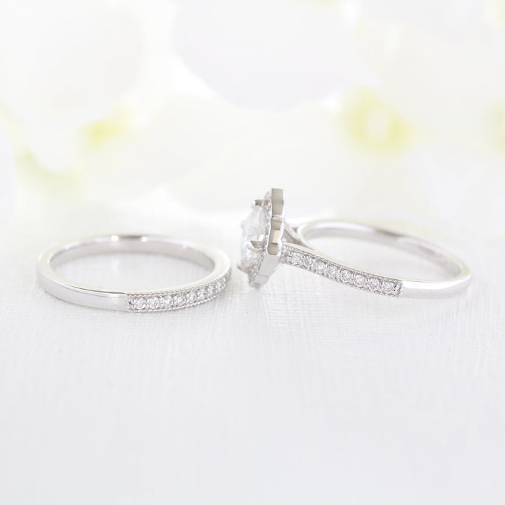 Mini Vintage Floral Inspired Cushion Moissanite Ring With Milgrain Diamond Band