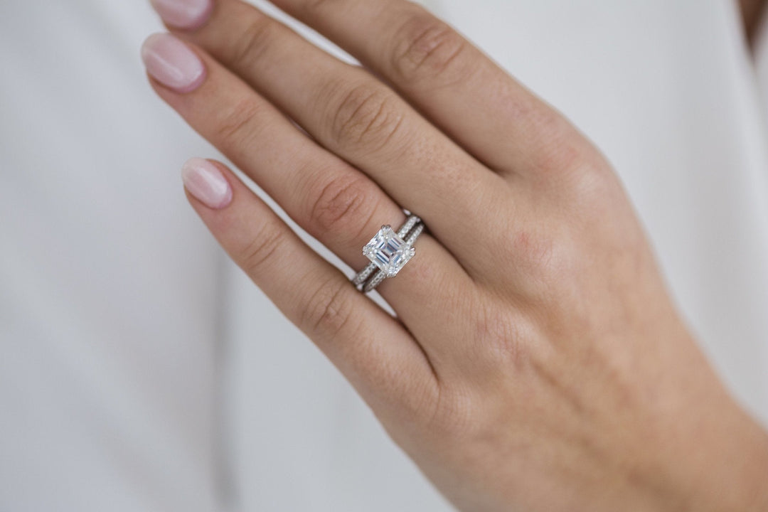 2.30CT Ascher Cut Hidden Halo Moissanite Diamond Engagement Ring