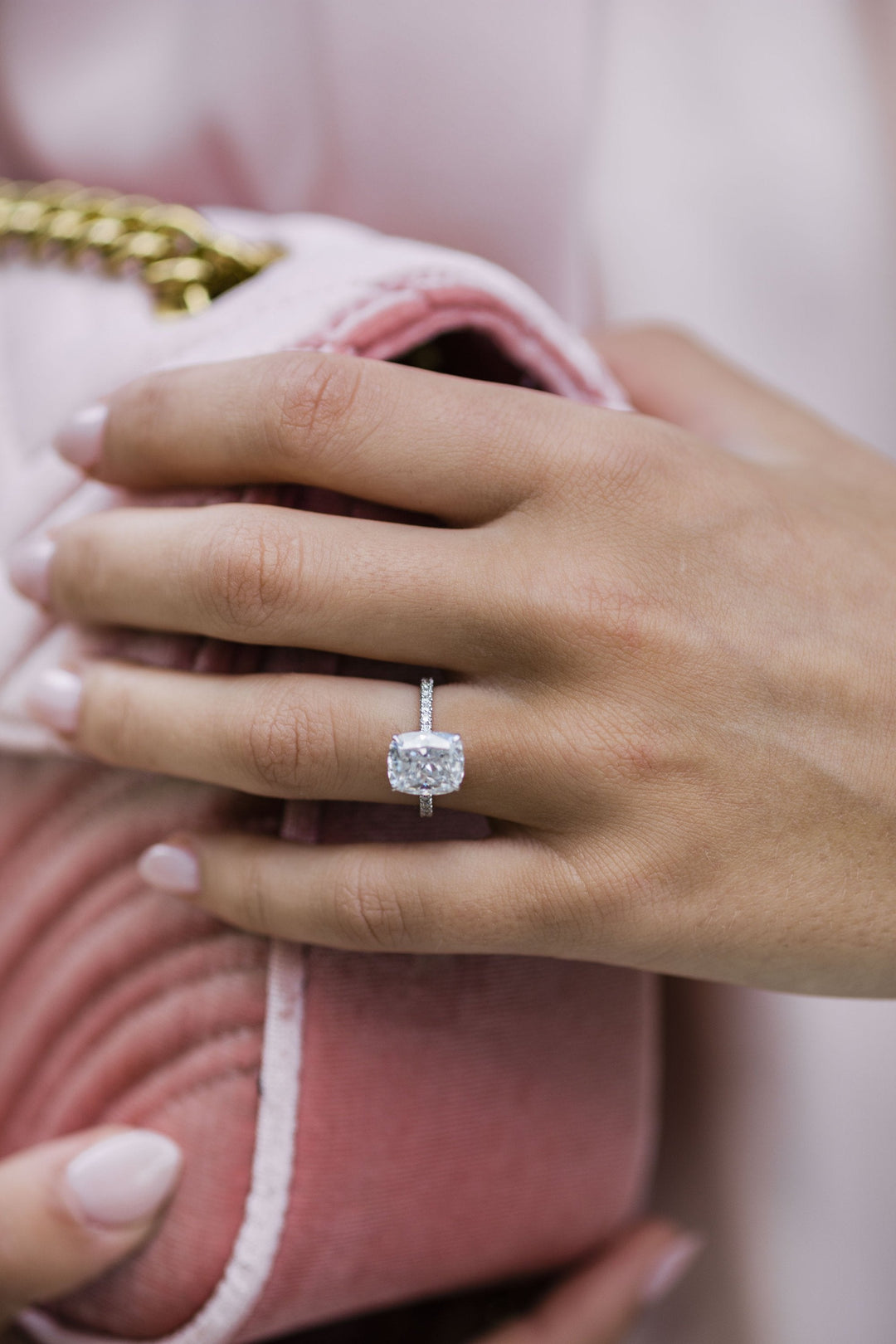 3.15 CT Cushion cut Hidden Halo Moissanite Engagement Ring