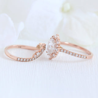 Oval moissanite with crown bridal set 14k in rose gold
