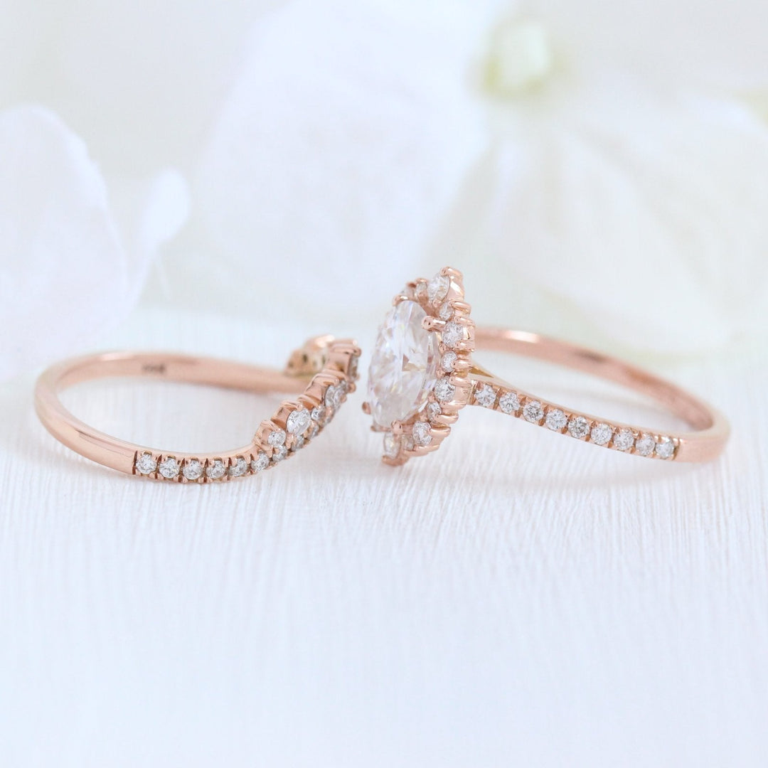 Oval moissanite with crown bridal set 14k in rose gold