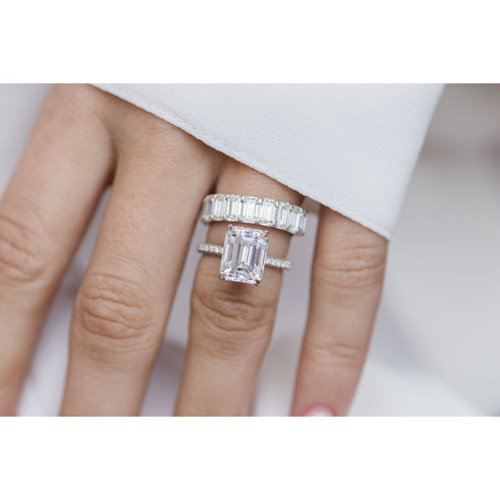 3.25 CT Emerald cut Hidden Halo Moissanite Engagement Ring