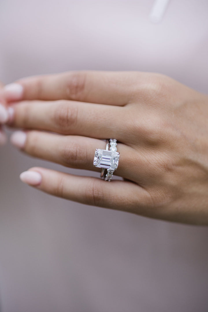 5.0CT Emerald Cut Hidden Halo Moissanite Diamond Engagement Ring