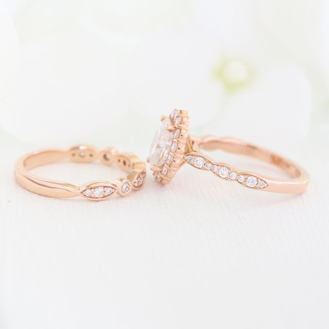 1.50ct Oval Moissanite Halo Engagement Ring With Matching Diamond Band