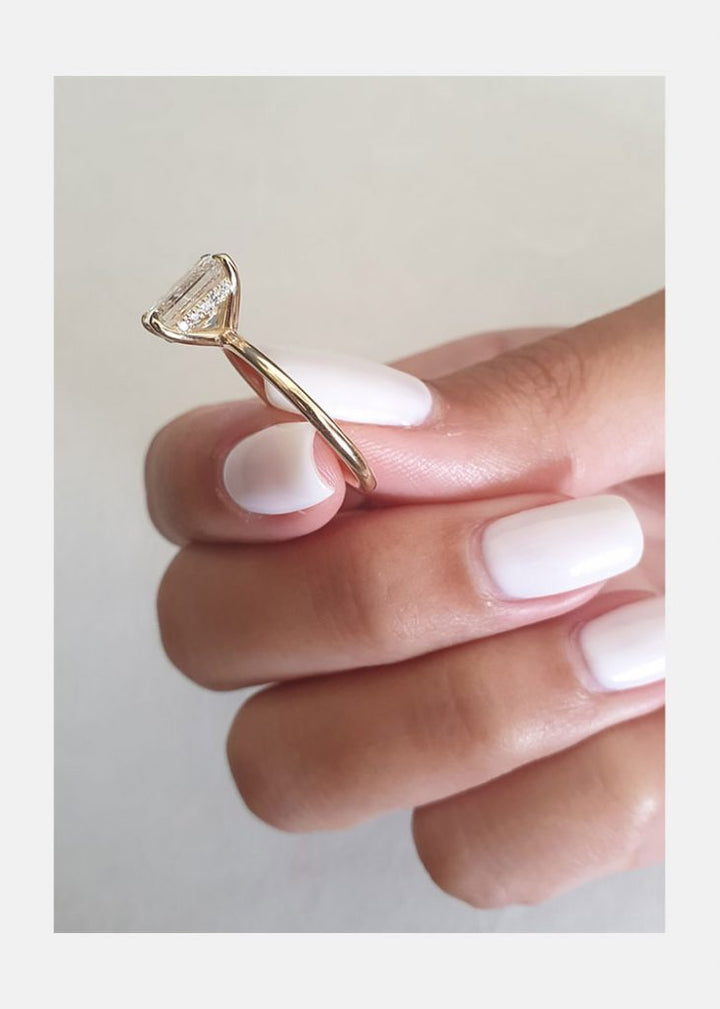 2.0CT Radiant Cut Hidden Halo Moissanite Diamond Engagement Ring in 14K Gold