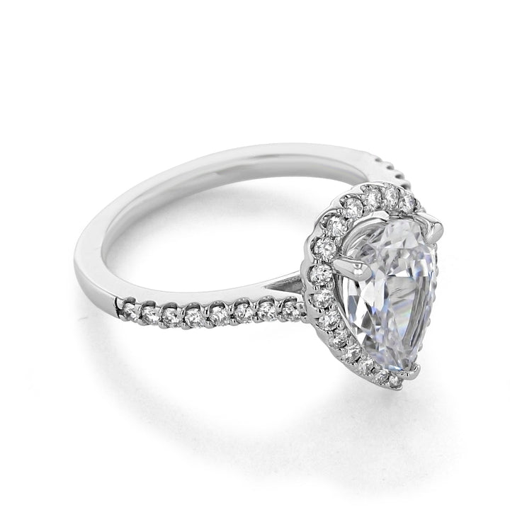 1.93 ct  Pear cut Halo  Moissanite solitaire  Engagement Ring