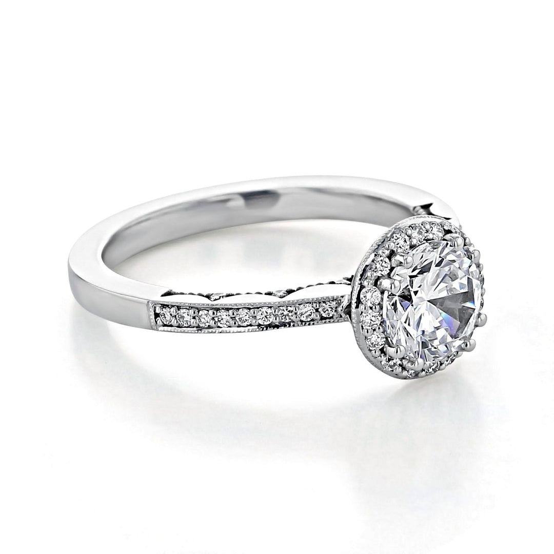 1.35CT Round Cut Halo Moissanite Engagement Ring in 18K White Gold