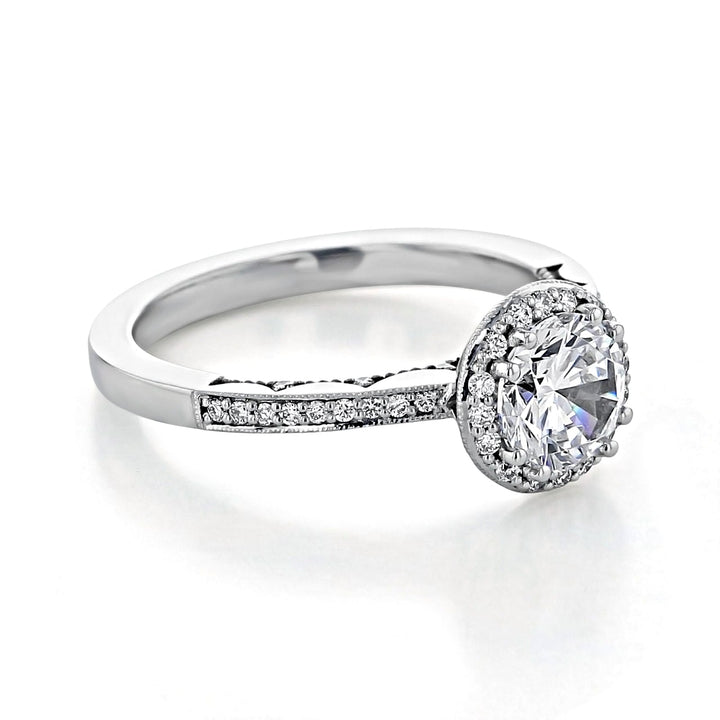 1.35CT Round Cut Halo Moissanite Engagement Ring in 18K White Gold