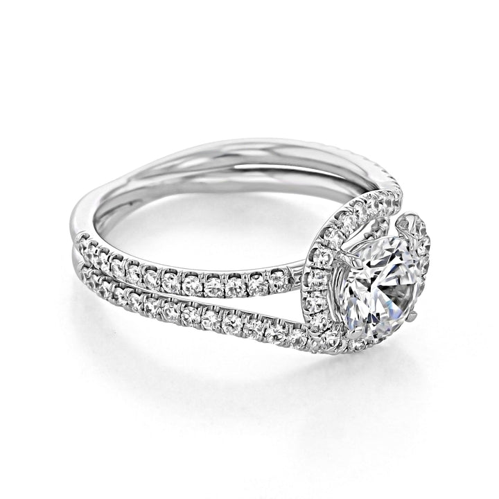 1.0 ct  Round cut Halo Moissanite Engagement Ring