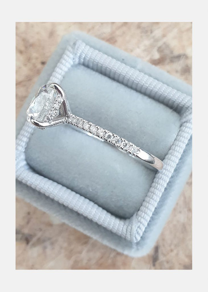 1.70ct Elongated Cushion Cut Moissanite Hidden Halo Engagement Ring