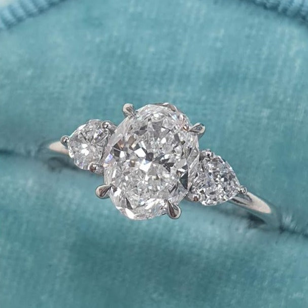 1.50ct Oval Cut Moissanite Diamond 3 Stone Engagement Ring