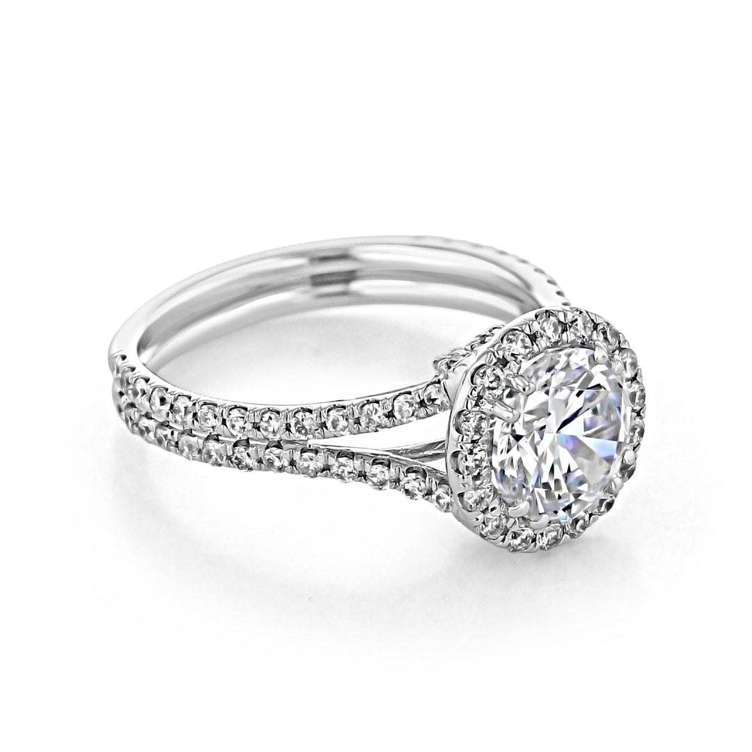 1.35 ct  Round cut Halo Split Shank Moissanite Engagement Ring