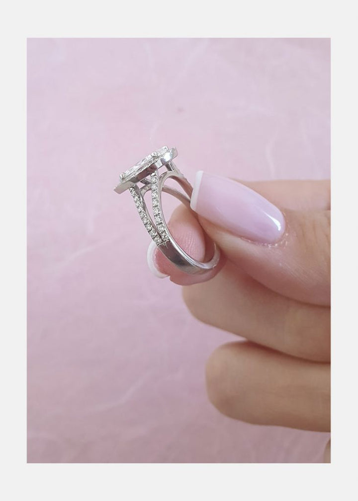 2.0ct Pear Cut Moissanite Diamond Split Shank Engagement Ring