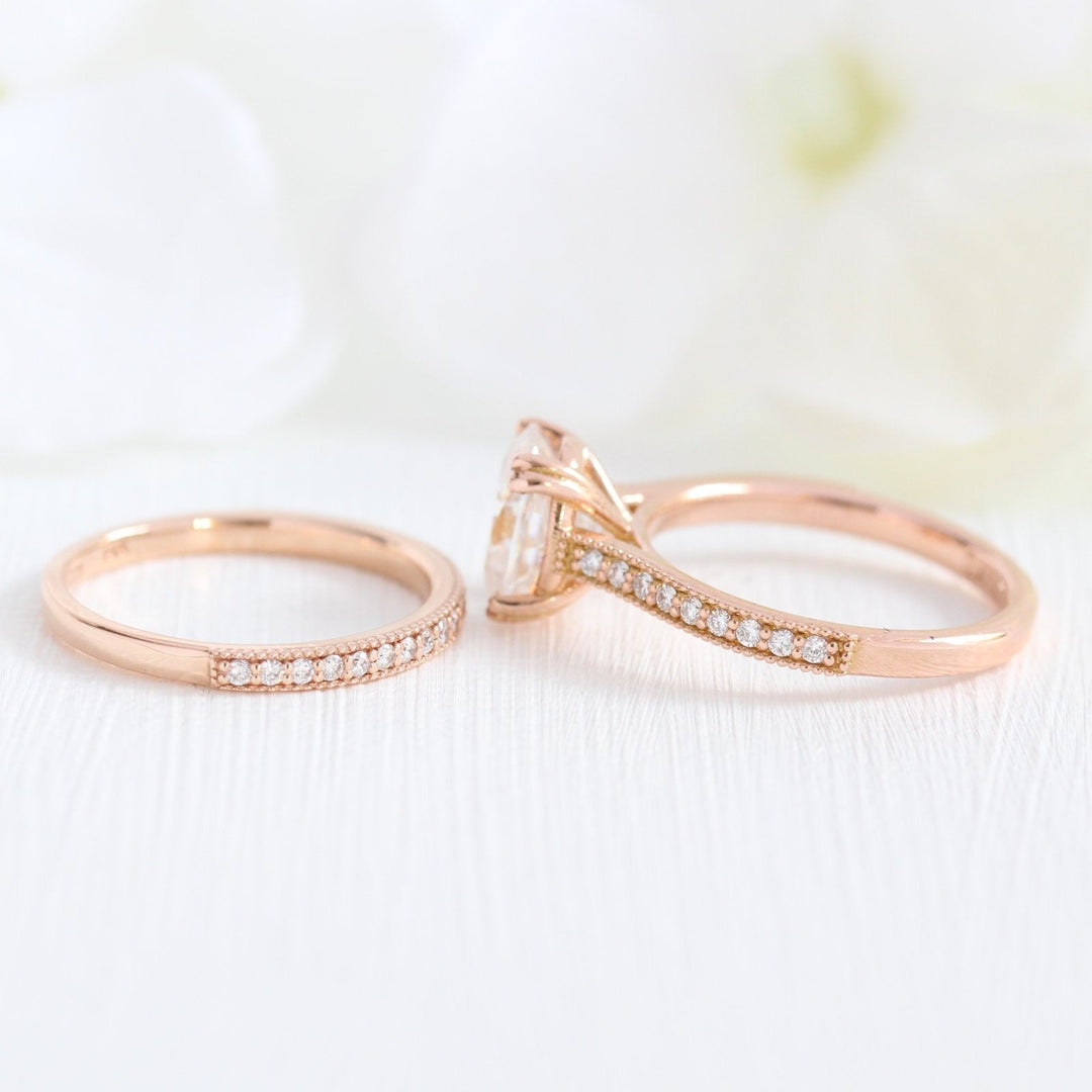 2.0ct Oval Moissanite Channel Set Engagement Ring with Matching Wedding Band