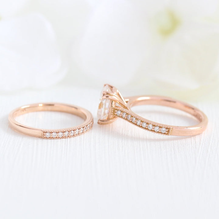 2.0ct Oval Moissanite Channel Set Engagement Ring with Matching Wedding Band