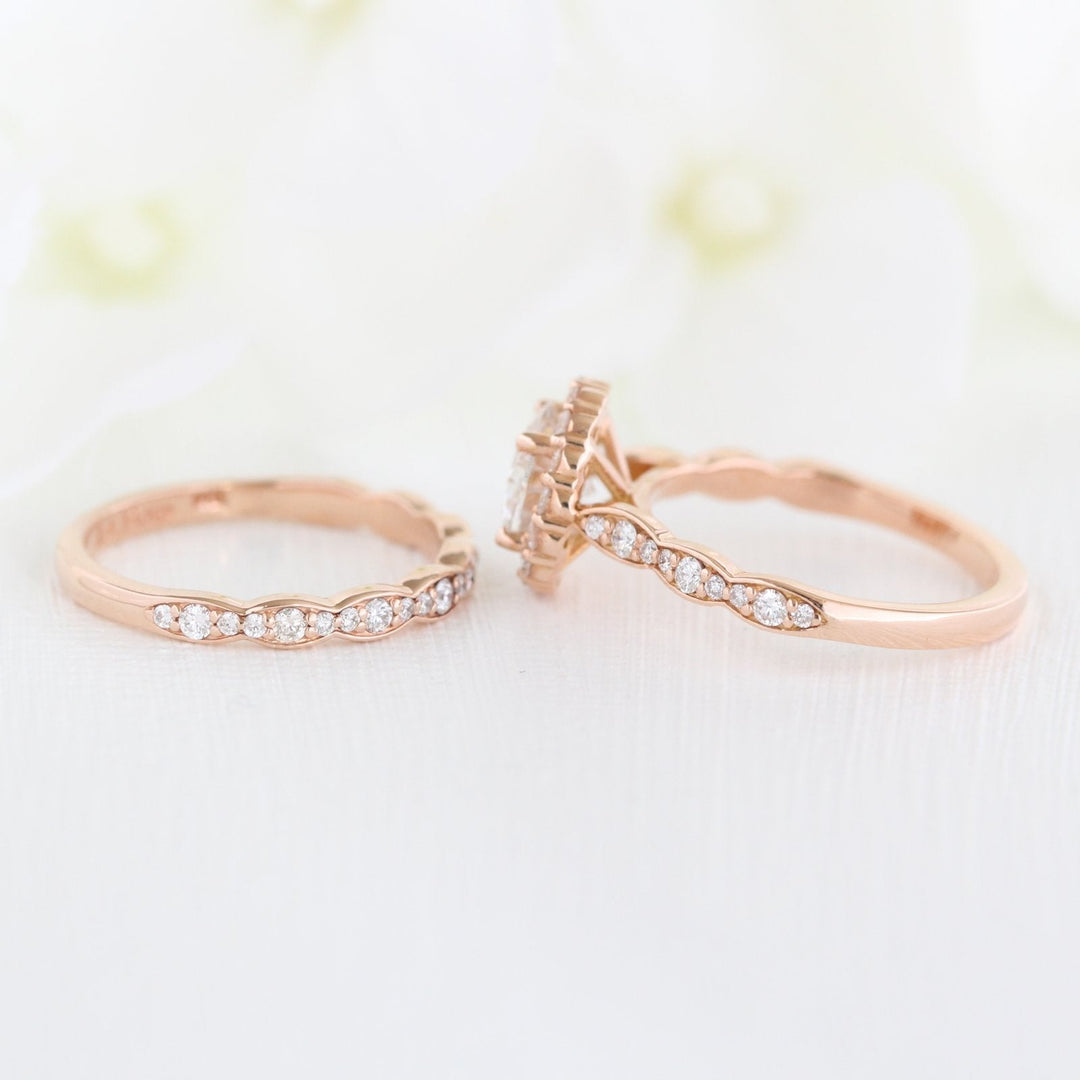 Round Cut Moissanite Ring With Halo Diamond Band