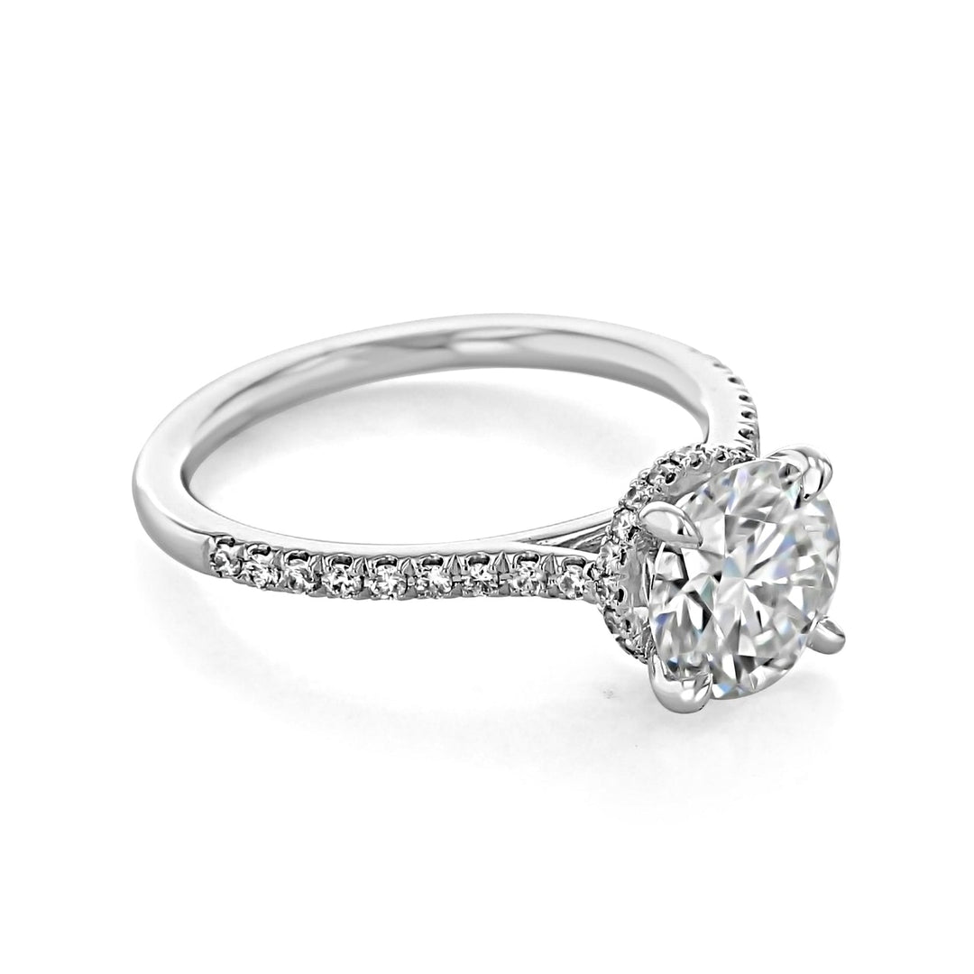 1.5CT Round Cut Hidden Halo Moissanite Diamond Engagement Ring