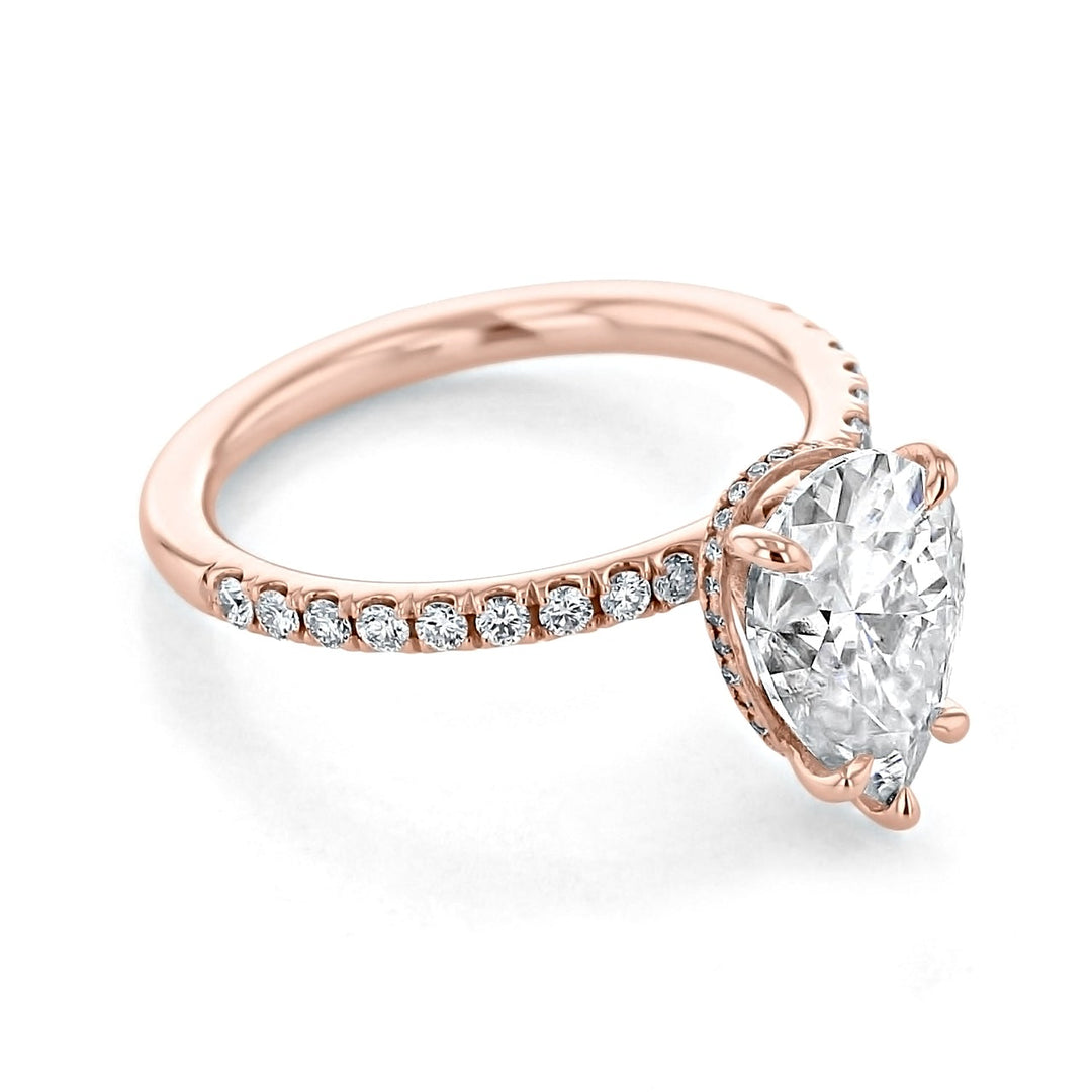 1.93CT Pear Cut Hidden Halo Moissanite Engagement Ring in 18K Rose Gold
