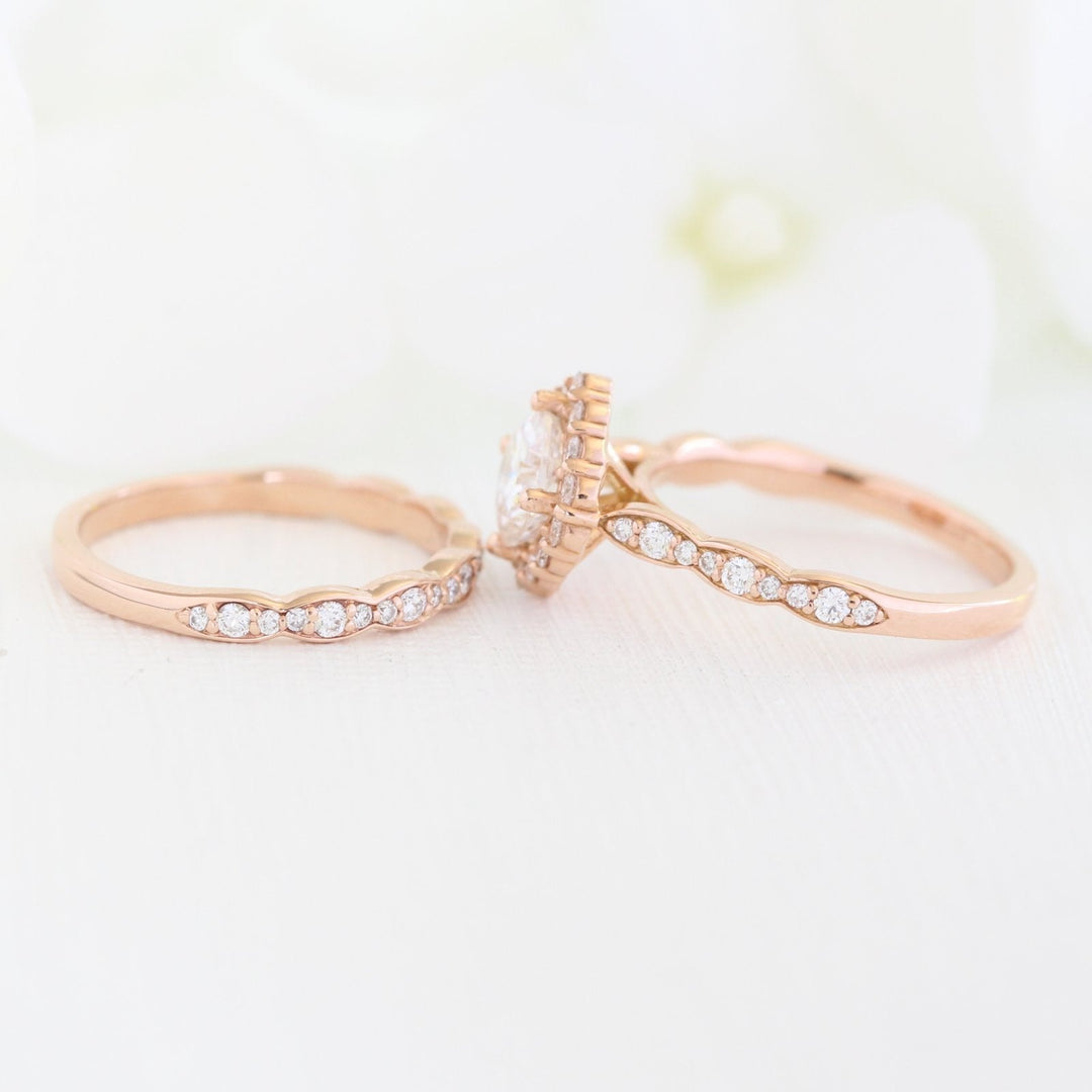 Cushion Cut Moissanite Ring With Halo Diamond Band