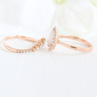 Pear cut moissanite with pave bridal band set 14k in rose gold
