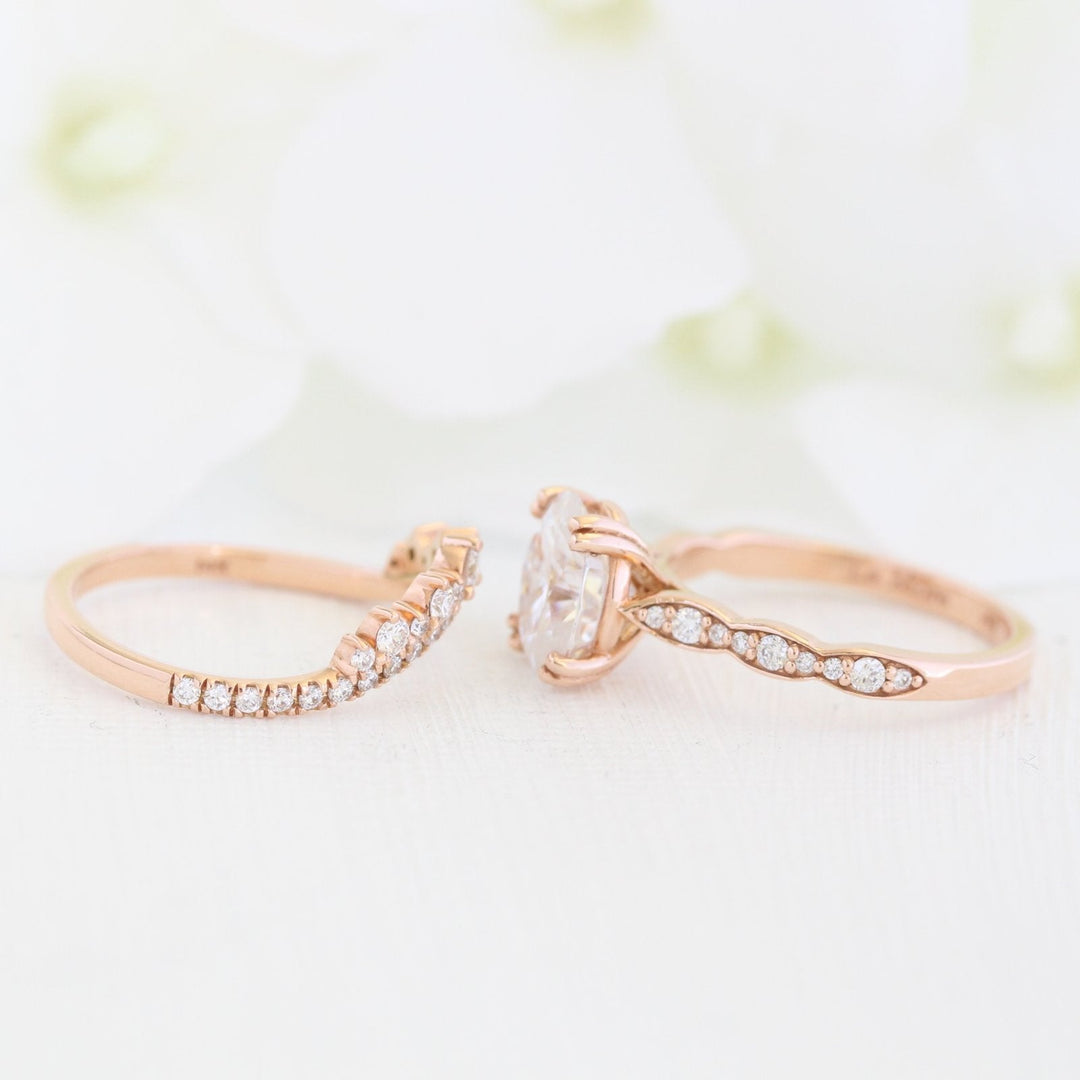 Solitaire Oval Moissanite Ring With Crown Diamond Band Ring