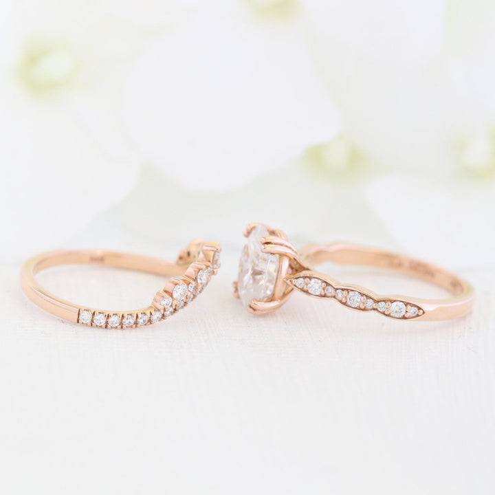 Solitaire Oval Moissanite Ring With Crown Diamond Band Ring