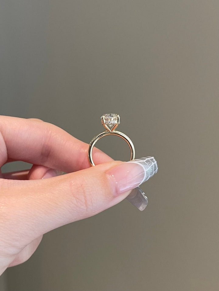 4.0CT Elongated Oval Diamond Hidden Halo Moissanite Engagement Ring