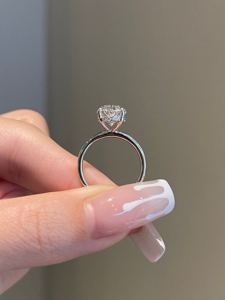 4.0CT Elongated Oval Diamond Hidden Halo Moissanite Engagement Ring