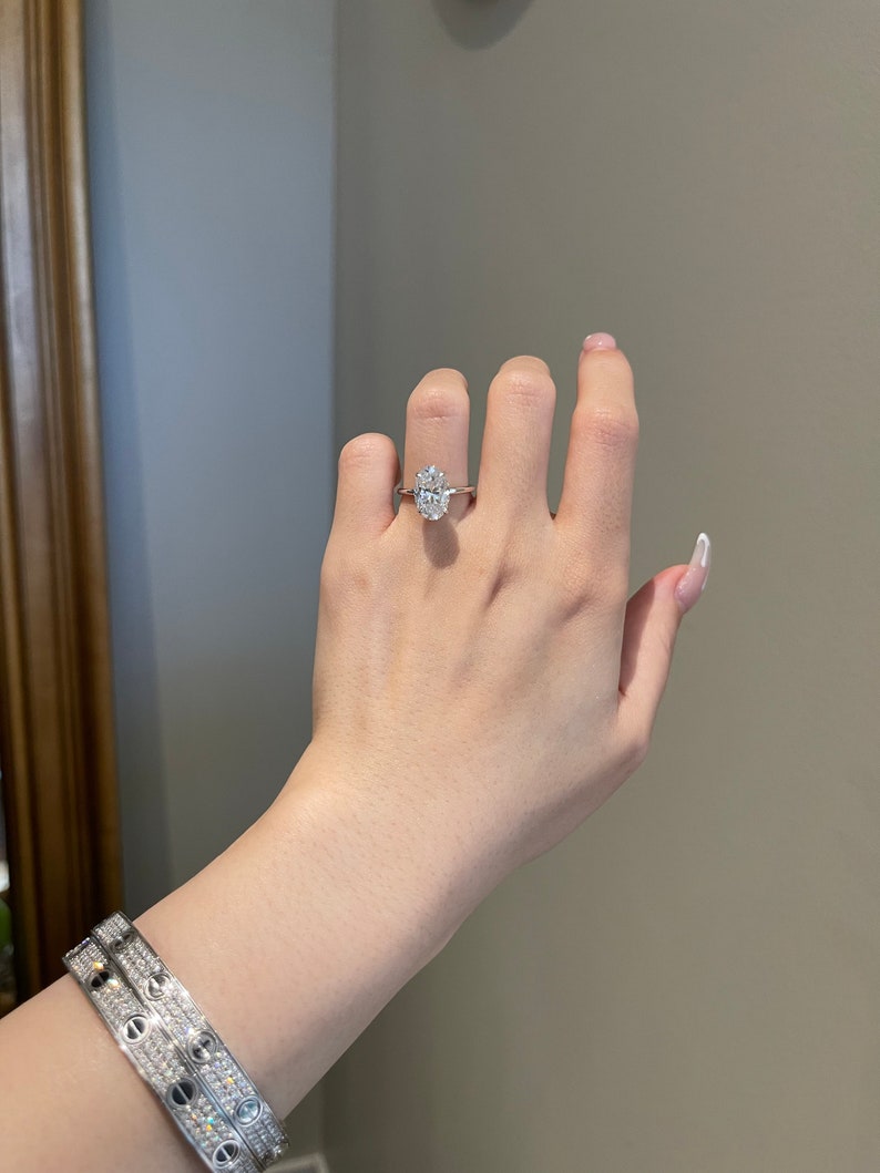 4.0CT Elongated Oval Diamond Hidden Halo Moissanite Engagement Ring