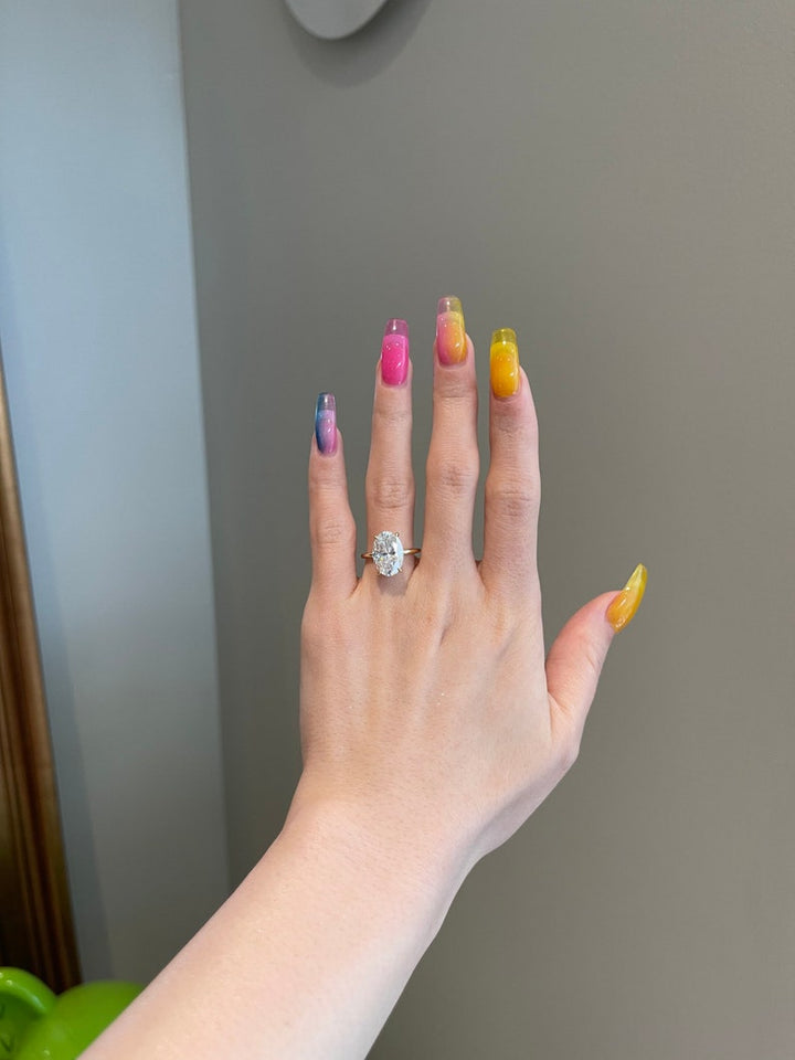 5.0CT Elongated Oval Diamond Hidden Halo Moissanite Engagement Ring