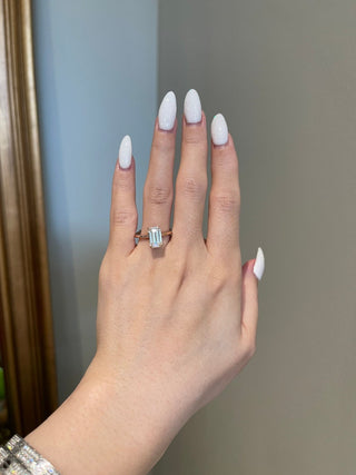 Elongated Emerald Cut Diamond Moissanite Engagement Ring