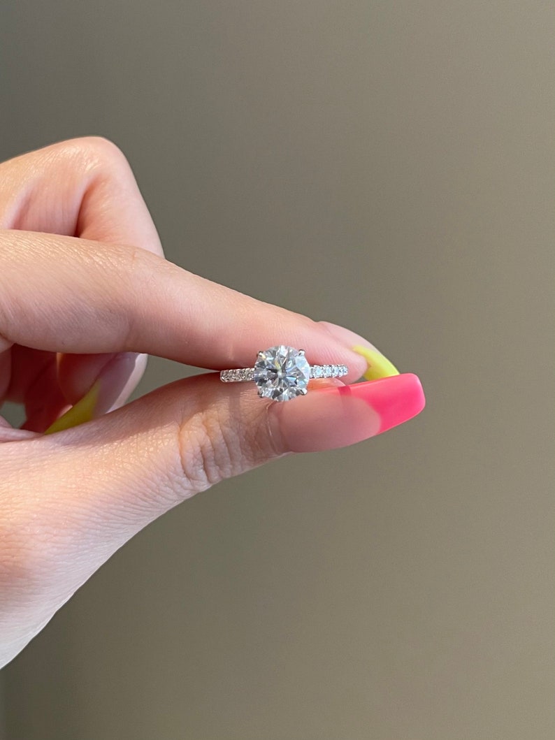 Round Diamond Hidden Halo Moissanite Engagement Ring