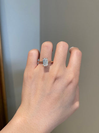 Elongated Emerald Cut Diamond Moissanite Engagement Ring