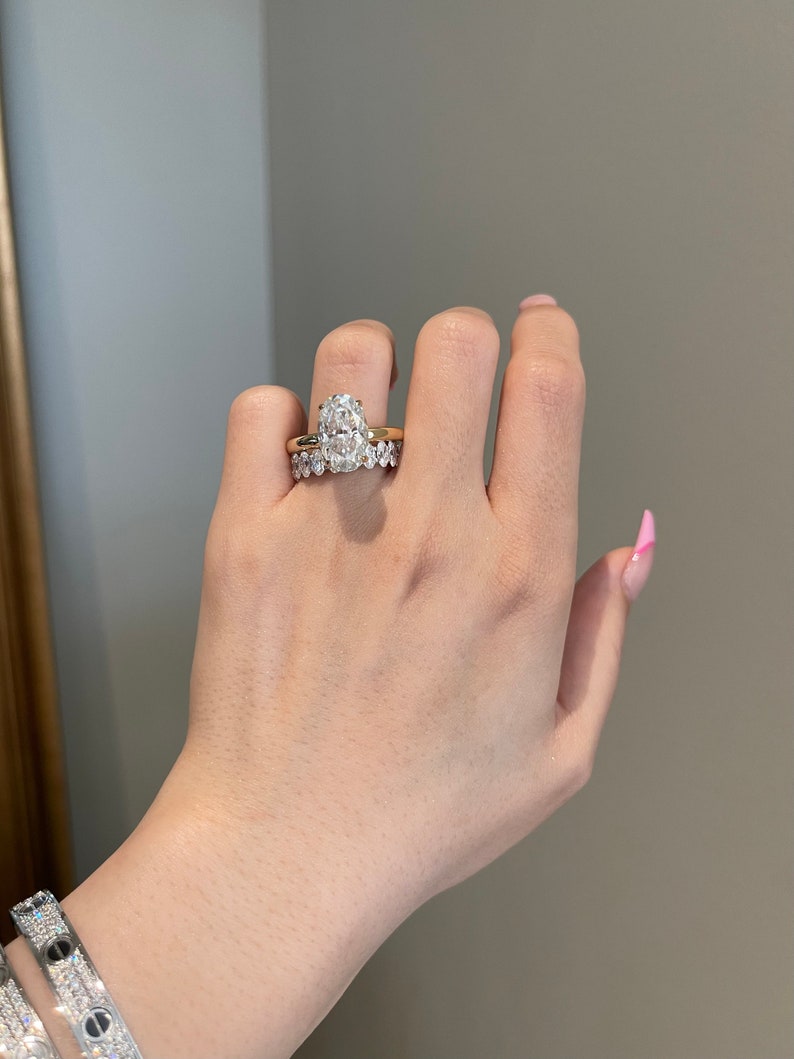 7.0CT Elongated Oval Diamond Four Prong Solitaire Moissanite Engagement Ring