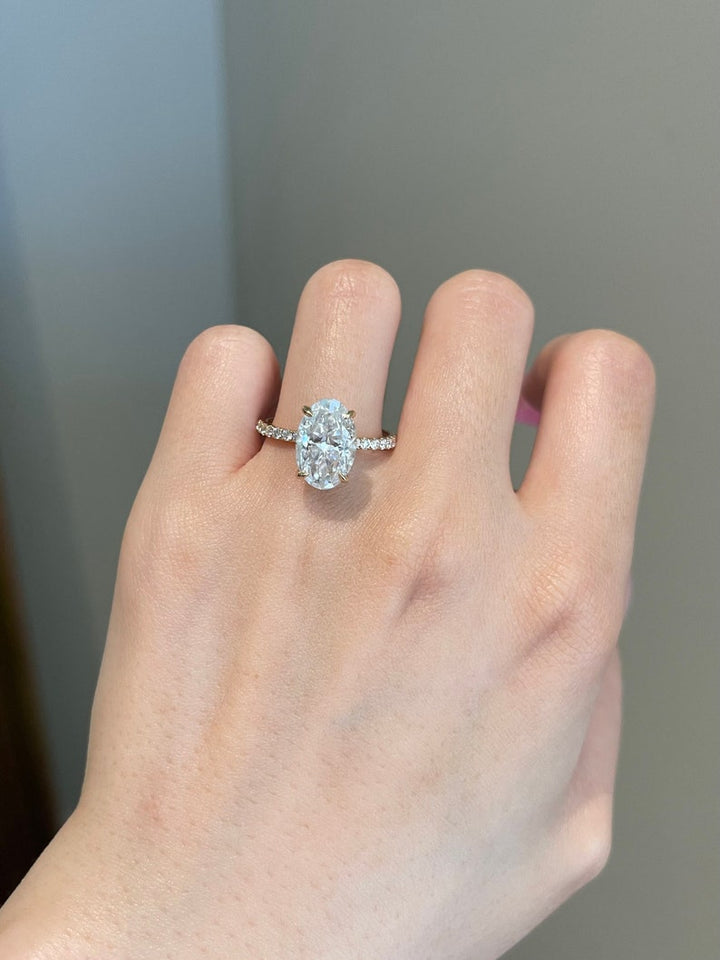 4CT Elongated Oval Cut Pave Moissanite Diamond Engagement Ring
