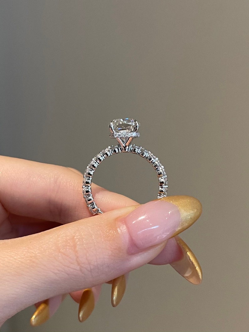 5CT Elongated Cushion Cut Hidden Halo Moissanite Diamond Engagement Ring