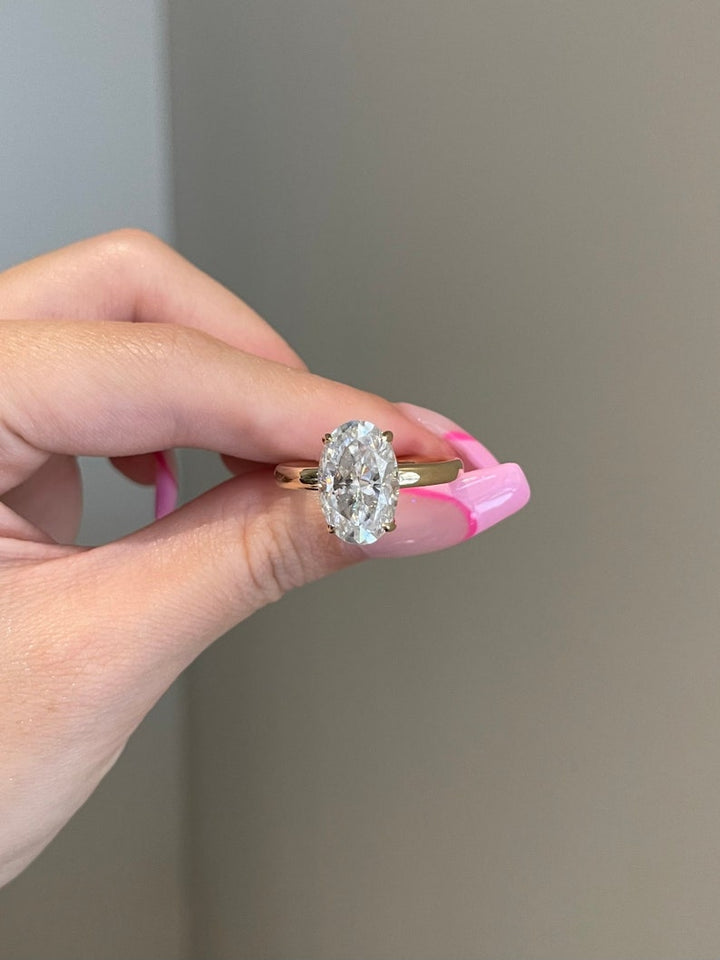 7.0CT Elongated Oval Diamond Four Prong Solitaire Moissanite Engagement Ring