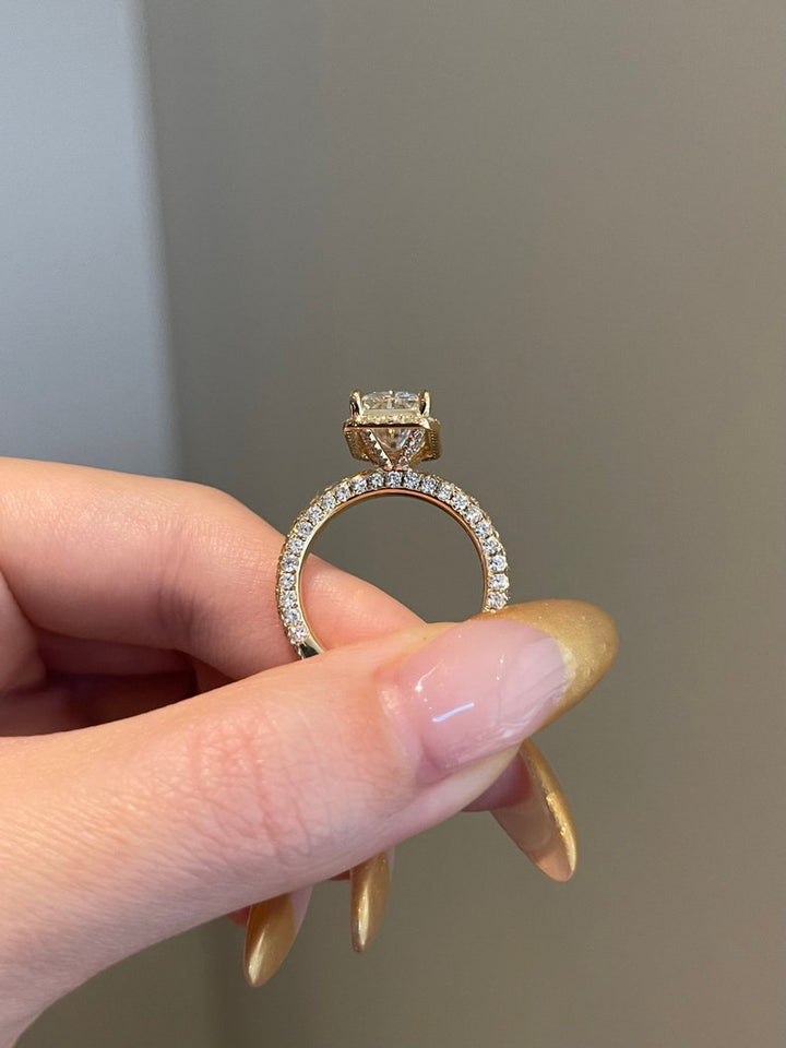 4.0CT Elongated Radiant Cut Three Side Pave Moissanite Diamond Engagement Ring