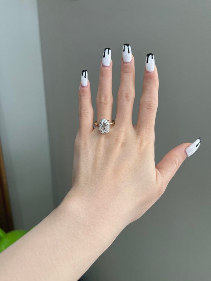 5.0CT Elongated Oval Diamond Hidden Halo Moissanite Engagement Ring