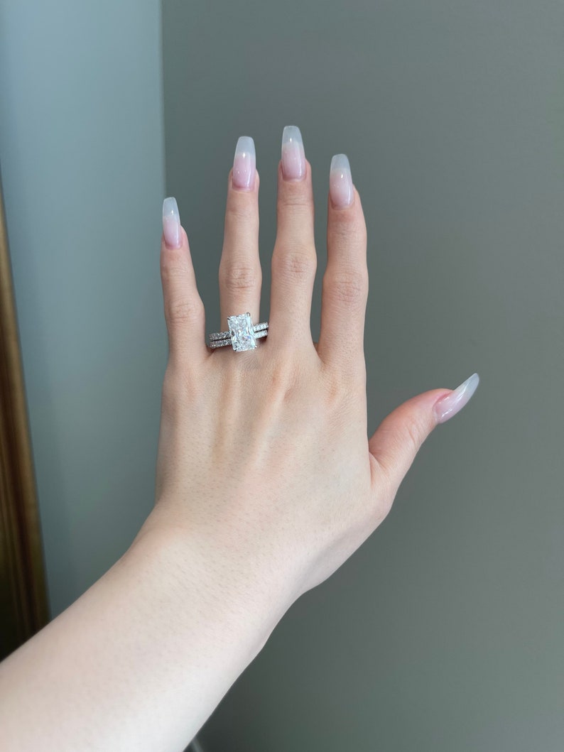 5.0CT Elongated Radiant Cut Diamond Pave Moissanite Engagement Ring