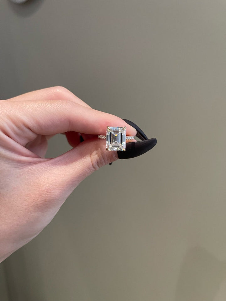 5.0CT Emerald Cut Diamond Hidden Halo Moissanite Engagement Ring