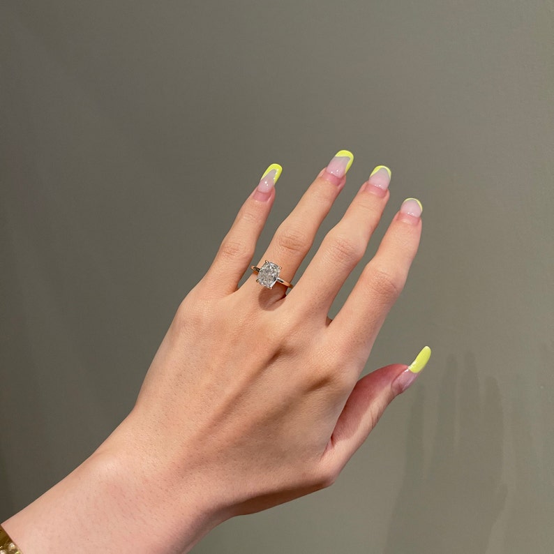 3.0CT Elongated Cushion Cut Diamond Hidden Halo Moissanite Engagement Ring