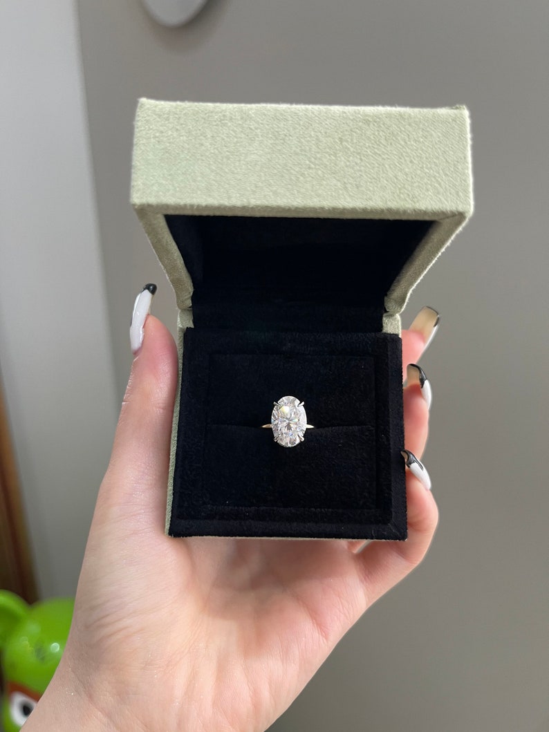 5.0CT Elongated Oval Diamond Hidden Halo Moissanite Engagement Ring